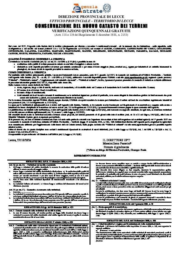 Immagine: ONSERVAZIONE DEL NUOVO CATASTO DEI TERRENI VERIFICAZIONI QUINQUENNALI GRATUITE